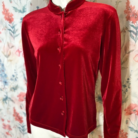 Vintage Saks Fifth Avenue Red Velvet Button Down Shirt - Picture 2 of 11